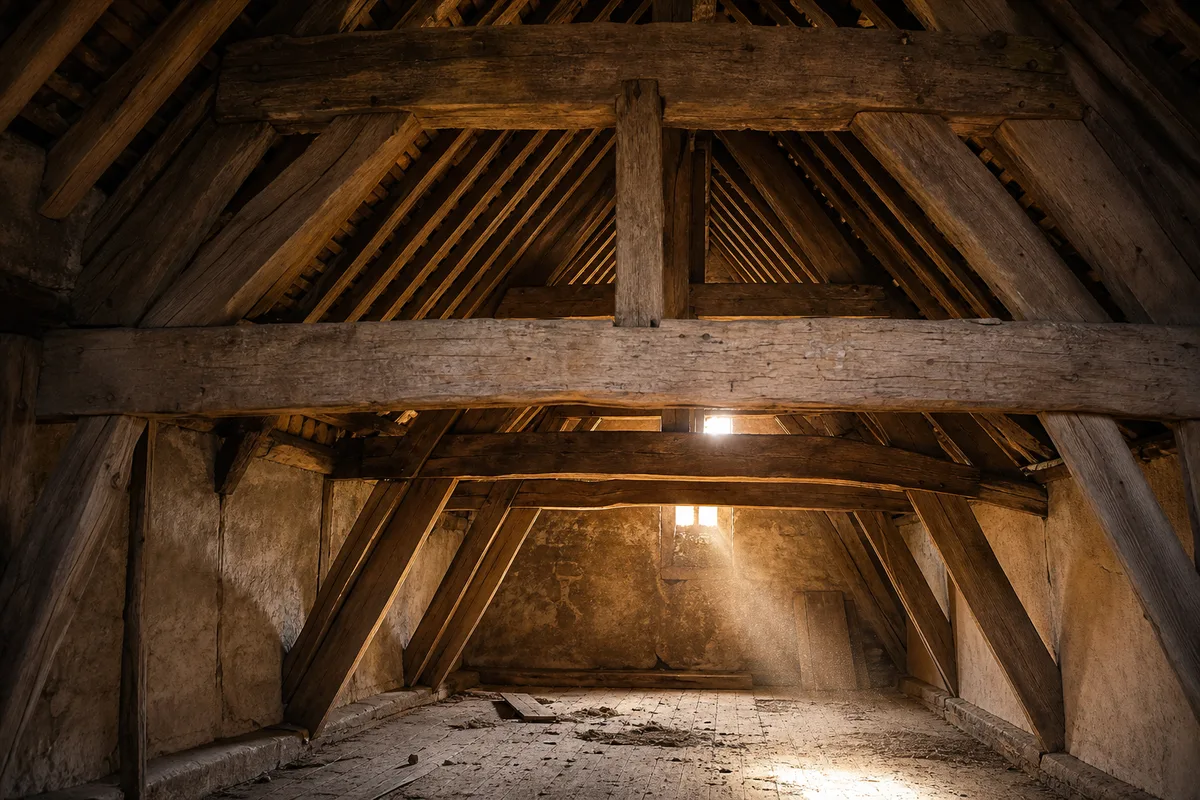 Fermes de charpente en chêne dans les combles d’une maison ancienne de Côte-d’Or