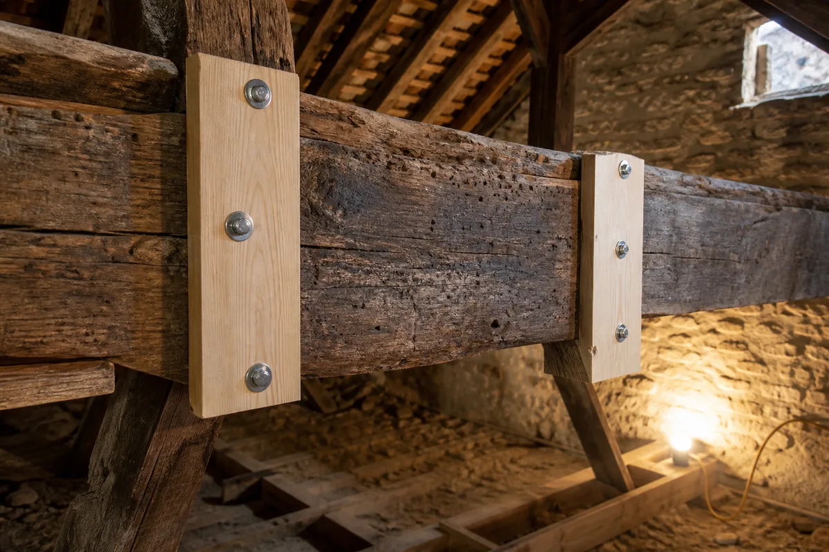 Renfort par moisage d’une ferme ancienne dans des combles bourguignons
