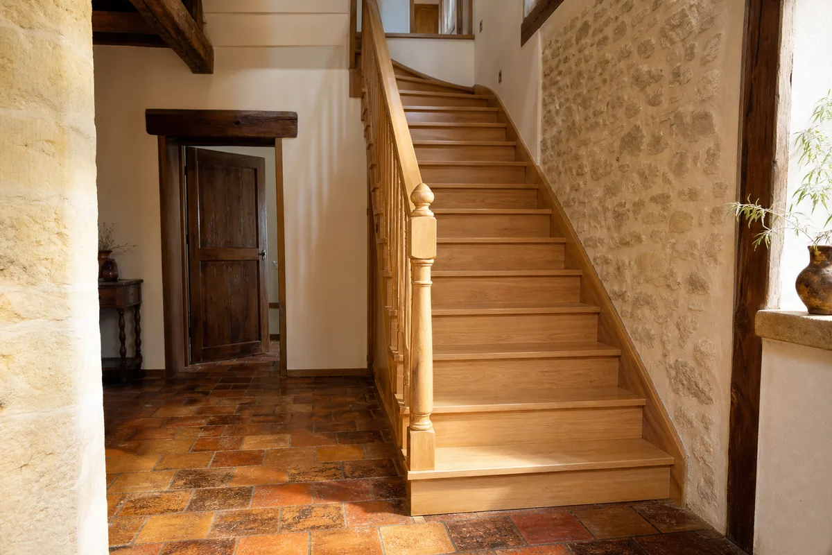 Escalier bois : guide des essences, formes, normes, entretien